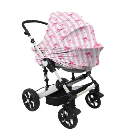 Image of Pink Bow Carseat Canopy Cover Baby Girl Boy, Machine Washable