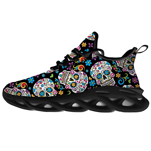 Sugar Skull Shoes for Men Women Road Running Shoes Sport Walking Tennis Sneakers Cross Trainer Shoes Gifts for Boy Girl
