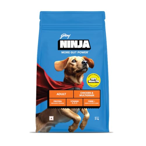 Image of Godrej Ninja Adult Dry Dog Food, 2 KG, Chicken & Multigrain, Gut Health