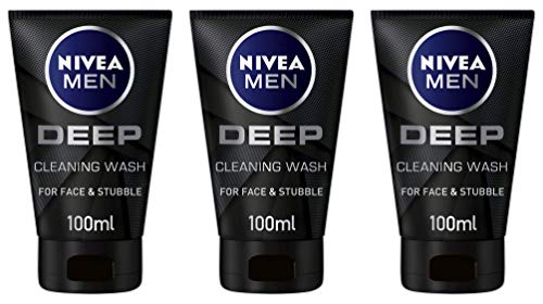 Pack of 3 NIVEA MEN Deep Black Charcoal Face Wash (75ml), Dark Wood Men’s Face Wash and Face Cleanser with Activated…
