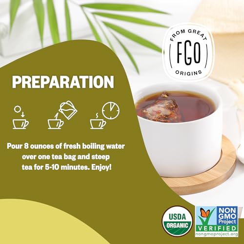 Image of FGO Organic Roasted Dandelion Root Tea, 100 Count, Eco-Conscious Tea Bags, Resealable Bag, Caffeine Free, Packaging May Vary (Pack of 1)