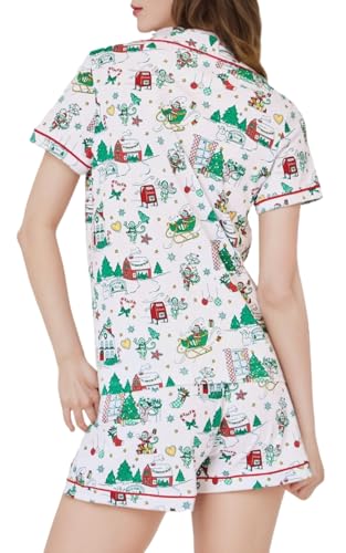 Image of Womens Pajamas Set Shorts Button Down 2 Piece Monkey Bunny Y2k Roller Dupes Rabbit Preppy Lounge Pjs Comfy Sleep Wear