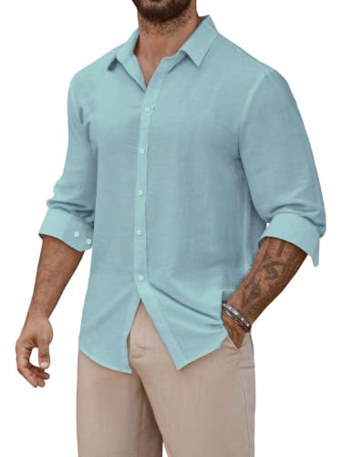 Image of Men's Casual Button Down Shirts Long Sleeve Linen Touch Textured Shirt Wrinkle Free Fashion Casual Vacation Beach Summer Shirt (1001)