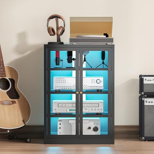 WOOW DEPOT Metal Media Cabinet with 13-Color LED...