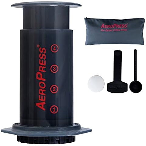 AeroPress Coffee Maker with Tote Bag, Phthalates & BPA Free, Black, 1-3 Cups Per Press Cover