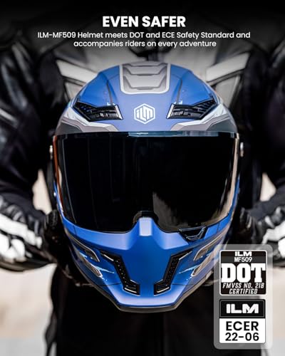 Image of ILM Motorcycle Helmets for Adult Men Women Full Face DOT ECE Powersports Dual Visor Street Racing Helmet with Pinlock Cascos para Motos Model MF509 (Cyborg Blue, XL)