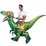 Spooktacular Creations Adult Inflatable Dinosaur Costume, with LED Light Eyes Riding a Raptor, Green Digital Printing Tyrannosaurus rex Air Blow-up Ride On Halloween Costume, X-Large(75In)