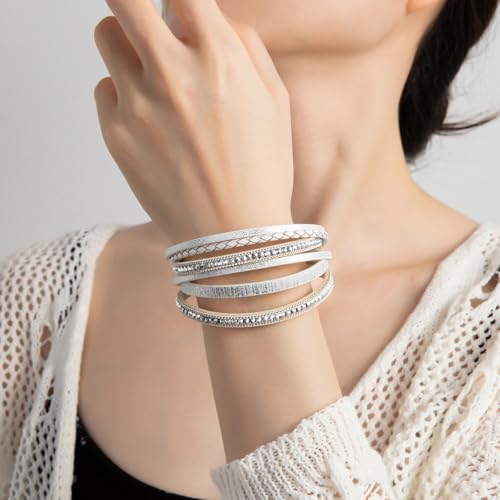 Rantanto Boho Braided Leather Wrap Bracelet Trendy Layered Cuff Bracelets Bohemian Stackable Fashion Bracelet Jewelry For Women2