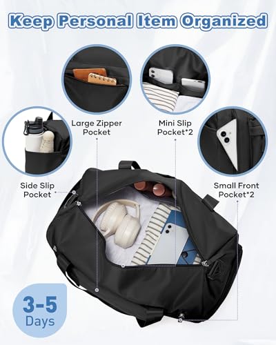 Image of Gym Bag for Women,Travel Duffel Bag with Shoes Compartment Personal Item Carry On Overnight Bag for Mens Weekender Bag Training Handbag Sports Gym Tote Bag Yoga Bag Black