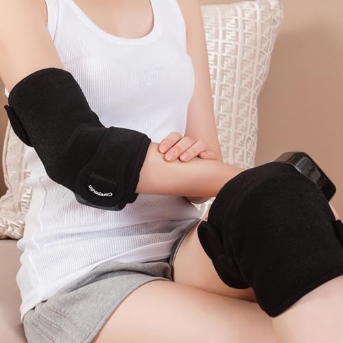 Masajeador de rodillas con calor, vibración, piedras de jade y carbón de bambú | Masajeador calentado para rodillas con jade y carbón de bambú, 3 modos de vibración, diseño portátil y wearable con controles LED miniatura 4