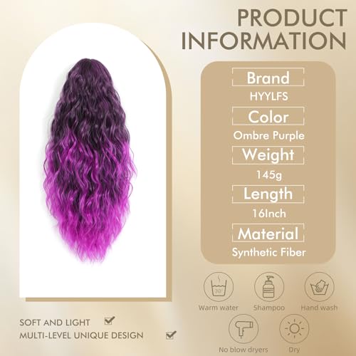 Image of Claw Clip Ponytail Extension 16In Long Wavy Curly Hair,Ombre Purple