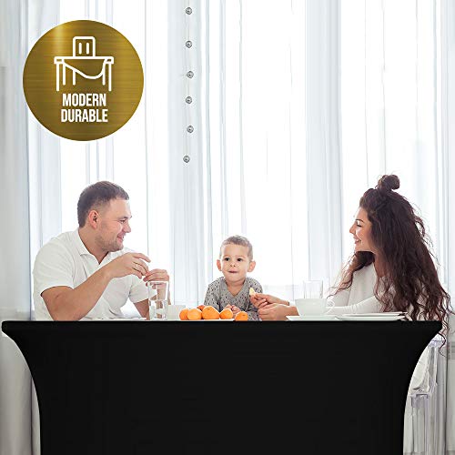 White Classic Wealuxe 6-Feet Rectangle Tablecloth - Spandex Stretchable Table Cloth Cover, Black, 2 Pack #TOP4