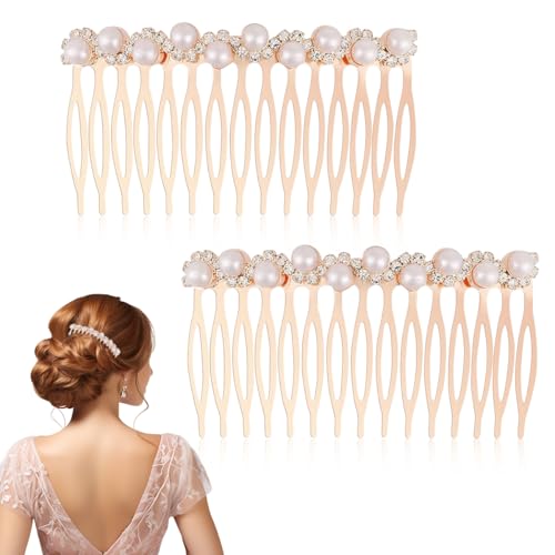 Image of PALAY 2Pcs Hair Clips for Women Pearl Rhinestone Rose Gold Metal Hair Comb Clips Pins, Stylish Decorative Hair Accessories for Bun, Ponytail, Bridesmaid Wedding, Party & Daily Hairstyles