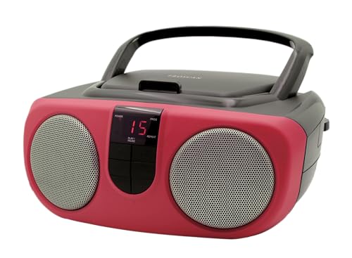 Sylvania SRCD243M-RED Portable Cd Player with Am/FM Radio Boombox (Red)
