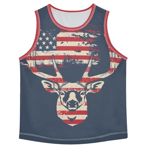 American Deer Head Pattern Boys Tank Top Sleeveless Quick Dry Athletic T-Shirts 3-10T