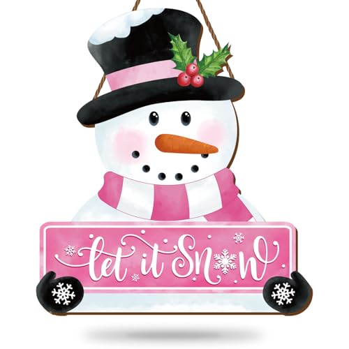 Whaline Christmas Winter Snowman Wooden Hanging Sign Pink Door Hanger Sign Snowman Front Door Decor Xmas Winter Welcome Wreath Sign for Indoor Outdoor Home Farmhouse Wall Window Decor by Whaline - Used condition - US$7.90