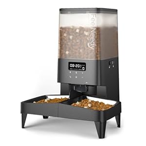 Automatic Cat Feeder for 2 Cats, Stainless Steel Bowl, FEELNEEDY 5L Auto Cat Dry Food Dispenser with Desiccant Bag, Customizable Feeding Schedules 1-6 Meals,10s Voice Recorder for Cats/Dogs PTM-803