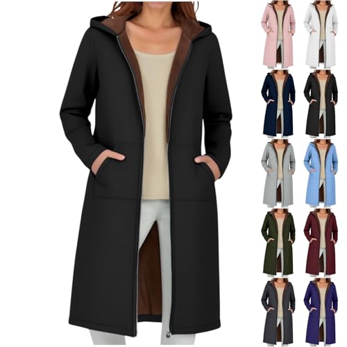 JIEMUXIU Long Fleece Jacket Women Oversized Zip Up Hoodies Tunic Sweatshirts Casual Long Sleeve Fall Winter Hoodie Coats