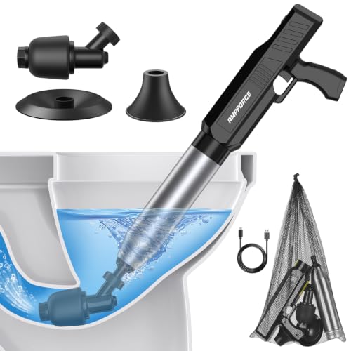 AMPFORCE Elektrischer WC Pümpel - 1-8 BAR Verstellbarer Druckluft Rohrreiniger 120 Anti-Spritz Saugglocke Toilette USB-C Abflussreiniger Pumpe für WC Waschbecken Dusche Küche (Tintenschwarz)