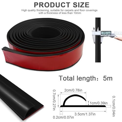 Selbstklebende Randleiste für Teppiche, 5m PVC Übergangsleiste Boden, Übergangsleiste von Teppich zu Holzboden, Übergangsprofil Selbstklebend für Fußmatte, Teppich