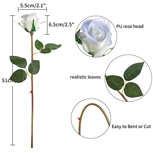 Ipopu White Roses 20" Long Stem Roses White Flowers 12Pcs White Fake Roses Real Touch Flowers White Silk Roses Faux Flowers For Floral Arrangement Wedding Bouquet Home Decorations (White) #TOP3