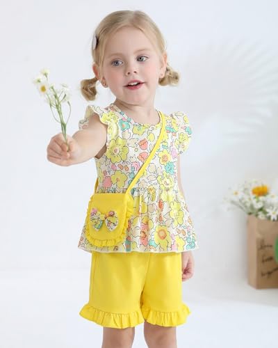 Image of Weebaby Toddler Girl Clothes Baby Summer Outfits Sleeveless Halter Top Ruffle Short Set Cute Kids Clothes Girls