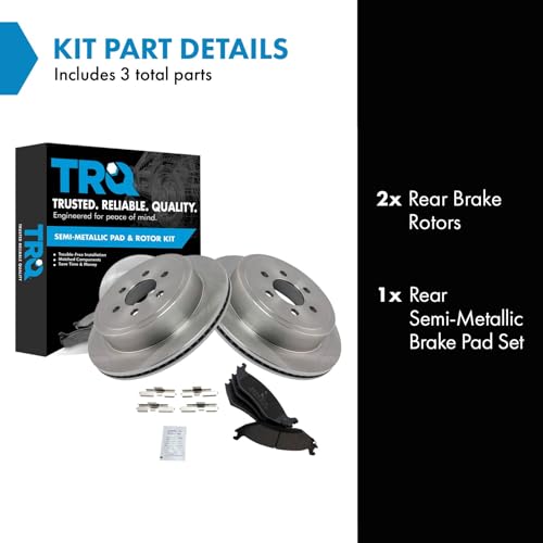 Image of TRQ Rear Brake Pad and Rotor Set Semi Metallic Rotors Compatible with 2003 Dodge Durango