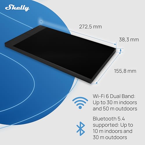 Shelly Wall Display XL czarny – panel sterowania Smart Home, termostat, wbudowany przekaźnik 5A, wymagany przewód neutralny, czujnik LUX, głośnik stereo, centrala sterująca, Alexa i Google Home