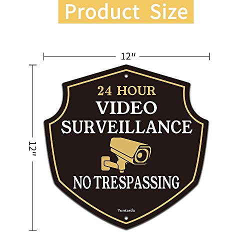Video Surveillance Signs,Yuntarda 30X30CM (2-Pack) No Trespassing Sign Aluminum Metal Sign UV Print Weather Resistant Safety Signs Pre-drilled Holes for Easy Mount for Wall Fence or Gate - Image 2