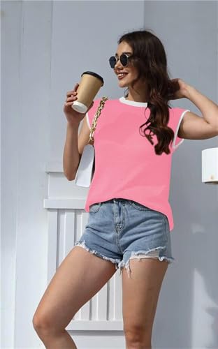 Image of Disamer Cap Sleeve Knit Sweater Tops Sleeveless Vest 2026 Spring Clothes Oversized Summer Tank Trendy Short Sleeve T Shirts