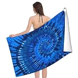 Microfiber Beach Towel Blue Tie Dye Oversized Large Sand Free & Quick Dry Lightweight Towel for Adul
