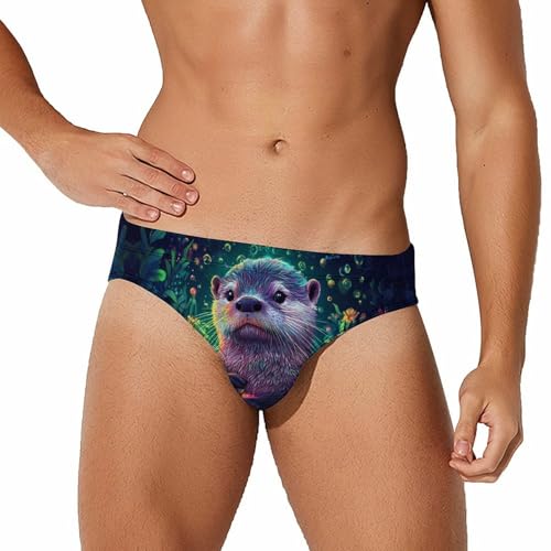 Otter Men's Swimming Trunks Briefs Beach Swimwear Low Rise Bikini Swimsuit Print Bathing Suit