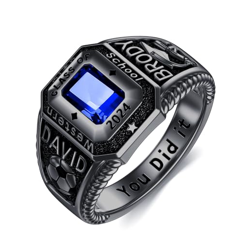 Personalied Mens Class Rings 10k/14k/18k/Sterling Silver High School College Class Ring Customized Birthstone Class Of 2025 2026 Ring Graduation Gift for Men(With Gift Box)2