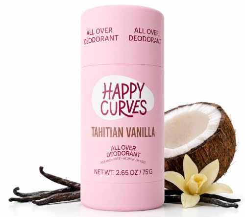 HAPPY CURVES All Over Whole Body Deodorant for Women - Aluminum-Free - Invisible All Day Layer of Full Body Protection for Long Lasting Odor Control Sensitive Skin & Private Parts - Tahitian Vanilla