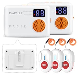 CallToU 500FT Caregiver Pager Wireless Call Button Elderly Monitors with Vibration Digital Display Low Power Reminder, Nurse Alert Button Call Bell for Patients 2 Portable Receiver 3 SOS Call Button