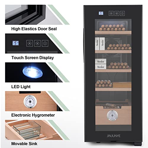 Jinjunye 33L Cigar Humidors With Cooling And Heating, Electirc Cooler Humidor With Spanish Cedar Wood Drawer Shelves, Temperature Control & Hygrometer, Cabinet Humidor, Suitable For Bedroom, Office #TOP3