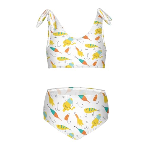 Yellow Fishing Gear Girls Swimsuits 2 Piece Swimwear Bikini Set Beach Bathing Suit for Summer Girl Kids 9-10T