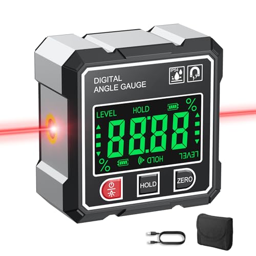AUTOUTLET Digitaler Winkelmesser, Neigungsmesser Laser Wasserwaage mit 4-Seitiges Magnet, LCD Display & Type-C-Ladekabel, IP54 Wasserdicht Laser Bevel Box Nivellierbox für Holzarbeiten Bau DIY usw