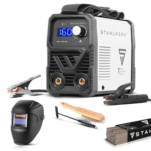STAHLWERK Soldadora ARC 160 MD inverter - totalmente equipada - Máquina de soldar compacta y ligera, MMA, TIG lift, 160 A, refrigeración inteligente, protección contra sobrecalentamiento