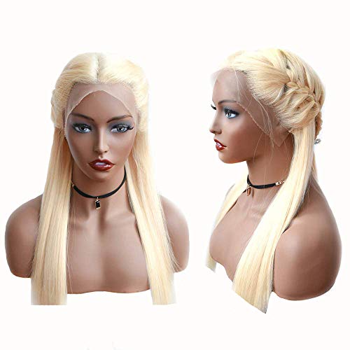 613 lace front wig human hair 14inch Silky Straight 613 Frontal lace Wigs Glueless Pre Plucked 13x6 Lace Net 150% Density Bleached Knots 14In for black and white woman blonde human hair wigs