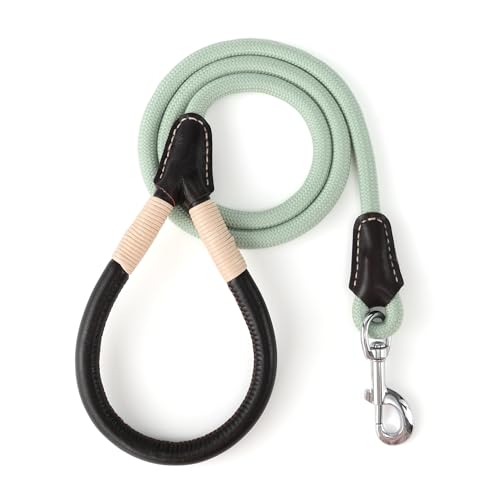 Mile High Life Guinzaglio per cani con manico rivestito in vera pelle, con chiusura resistente, per cani di taglia piccola, media e grande (verde, 1,2 m)