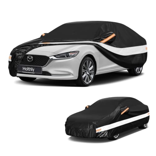 Image of 10 Layers Sedan Car Cover Custom Fit for Mazda 6 (2002-2026), Waterproof All Weather for Automobiles, Outdoor Full Cover Sun Dust Rain Protection with Cotton. Black