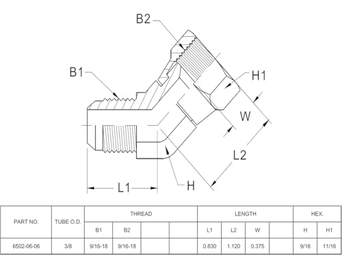 Image of (2-PACK) 6502-06-06 Hydraulic Hose Adapter Fitting 3 /8 inch Male JIC 37Flare (9 /16 inch-18UNF)x 3 /8 inch Female JIC 37 Swivel (9 /16 inch-18UNF) 45Elbow Pipe Joints Tube Connector Carbon Steel