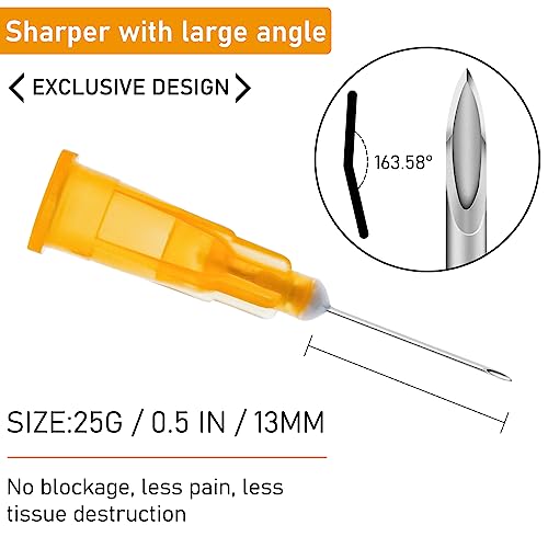 Image of 100Pack 25 Gauge 1 /2 Inch Lab Needles, Disposable Luer Lock Supplies