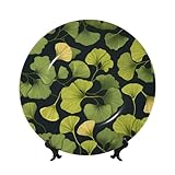 BYPPJGH Ginkgo Biloba Keramik-Dekoteller, Knochenporzellan, dekorativer Teller mit Präsentationsständer, handgefertigt, Keramik, Ornament, Persönlichkeit, Porzellan, Essteller, Basteln für Zuhause