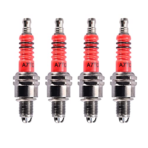 GOOFIT Set De 4 PièCes A7tc Bougie à 3 éLectrodes Remplacement pour 50cc 70cc 90cc 110cc ATV 150 Moped Go Kart Scooter High Performance Spark Plug