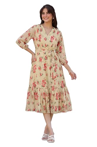 Image of Janasya Women's Georgette Floral Printed Tiered Dress