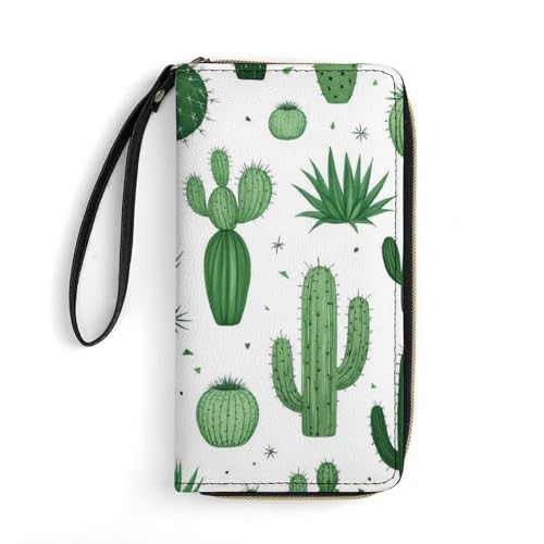 Travel Purse Fashion Design, Huge Storage Capacity Wallet With Rope, Cute Decor Purse, Long PU Zipper Wallet Floral Cactus