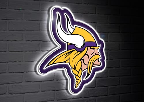 Team Sports America NFL Minnesota Vikings Ultra-Thin LED Light Wall Sign Décor | Officially Licensed | 23 Inch Mascot Logo Shaped Wall Sign | Made in USA