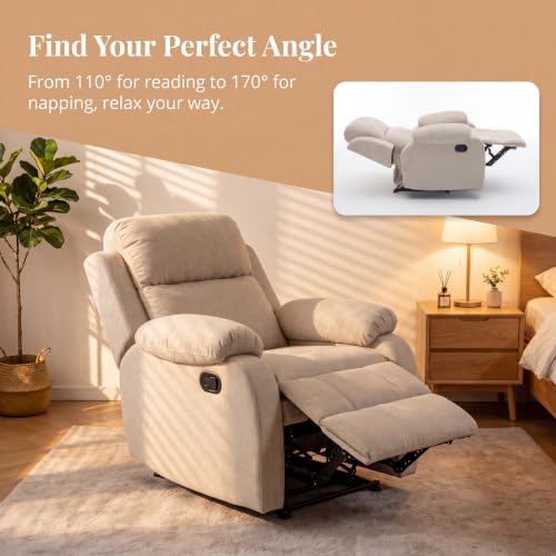 Image of Manual Single Lounge Recliner Chair with Adjustable Backrest, Beige